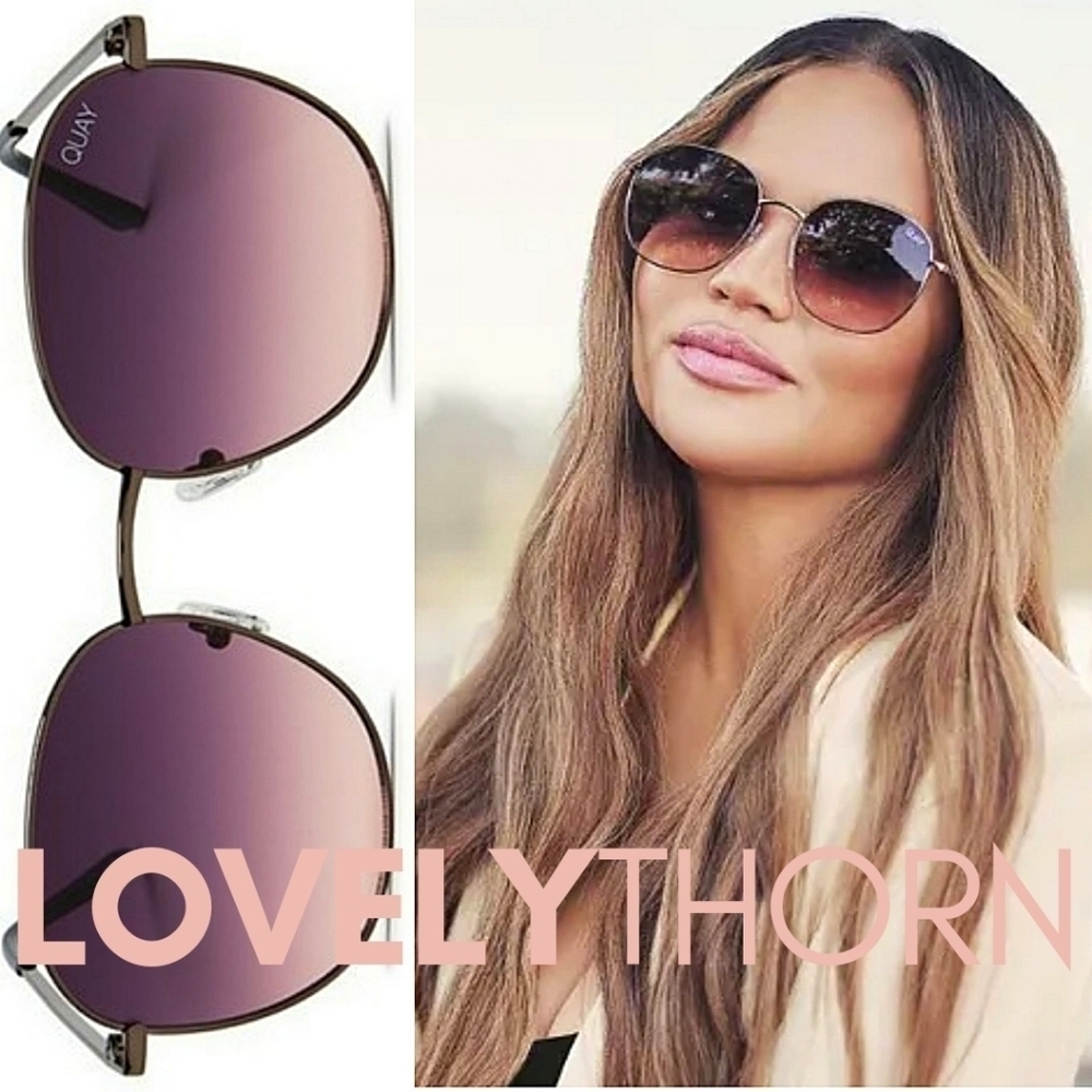 QUAY // ltd ed chrissy teigen collab round gunmetal frames navy peach fade lens